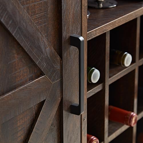 Gray Wash Coffee Bar Cabinet with Wine Rack Barn Door Buffet Sideboard D1837