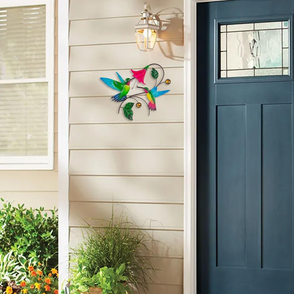 Metal Wall Art Hummingbird With Flower Decor H3526