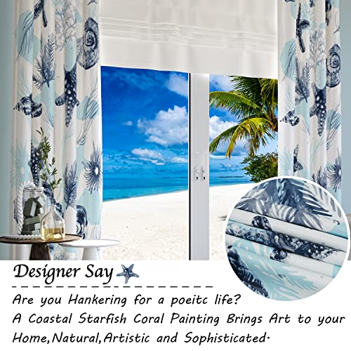 Blue and White 50% Light Blocking Curtains, 2 Panels, 52x96 Inches D896