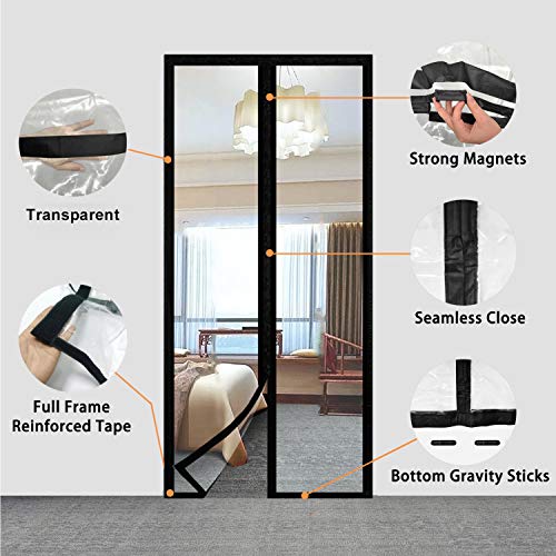 Transparent Insulated Door Curtain, Magnetic Thermal Door Cover, Self-Closing Magnetic Screen Door, Fits Doors up to 38" x 82" B2508