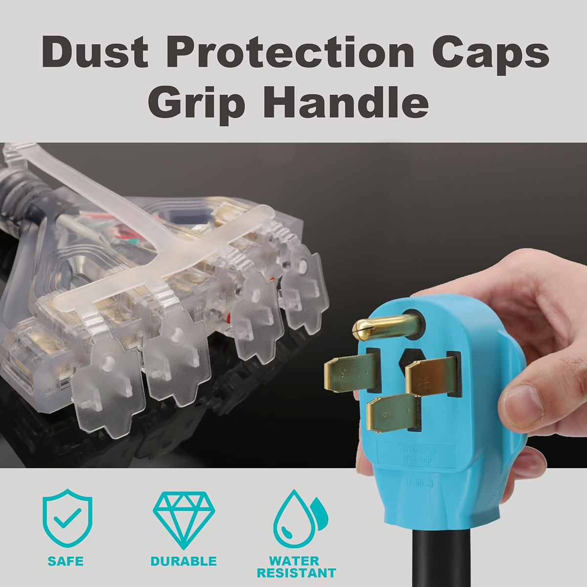 50 Amp to 110V RV Generator Distribution Adapter Cord with Dust Protection Caps J923