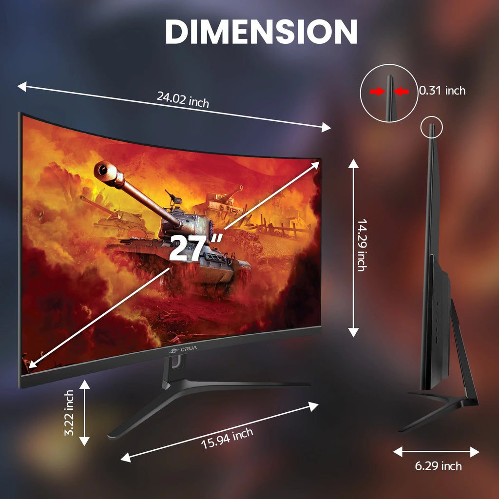 27 Curved Gaming Monitor FHD 1080P 1800R 1ms GTG Black T602127