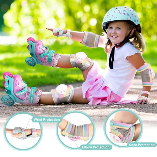 Rainbow Unicorn Knee Pads with Drawstring Bag Adjustable Protective Gear Set A1772