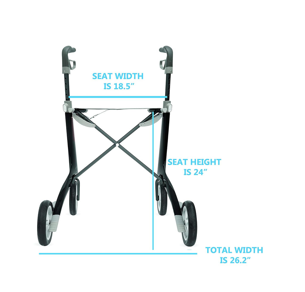 Black Carbon Ultralight Rollator Walker with Organizer Bag, Wide Track, 18.5" x 24" Seat Z862205