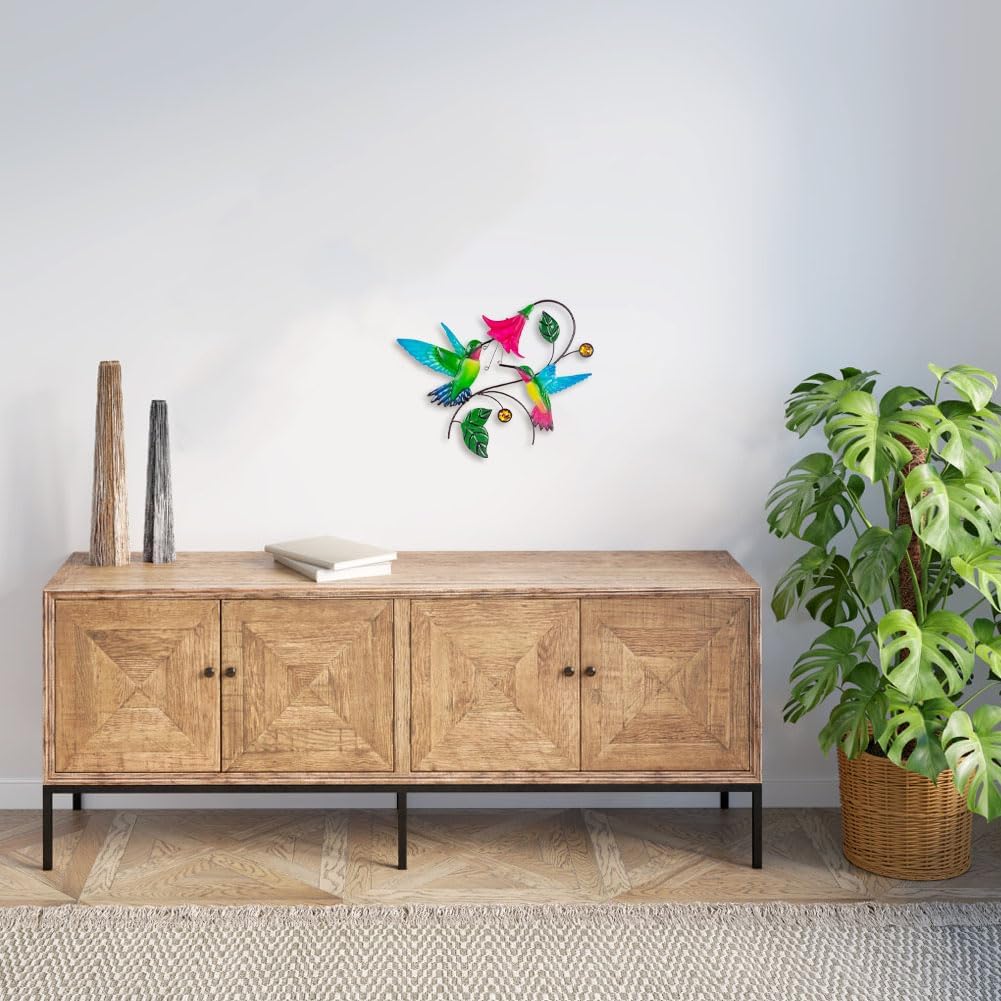 Metal Wall Art Hummingbird With Flower Decor H3526