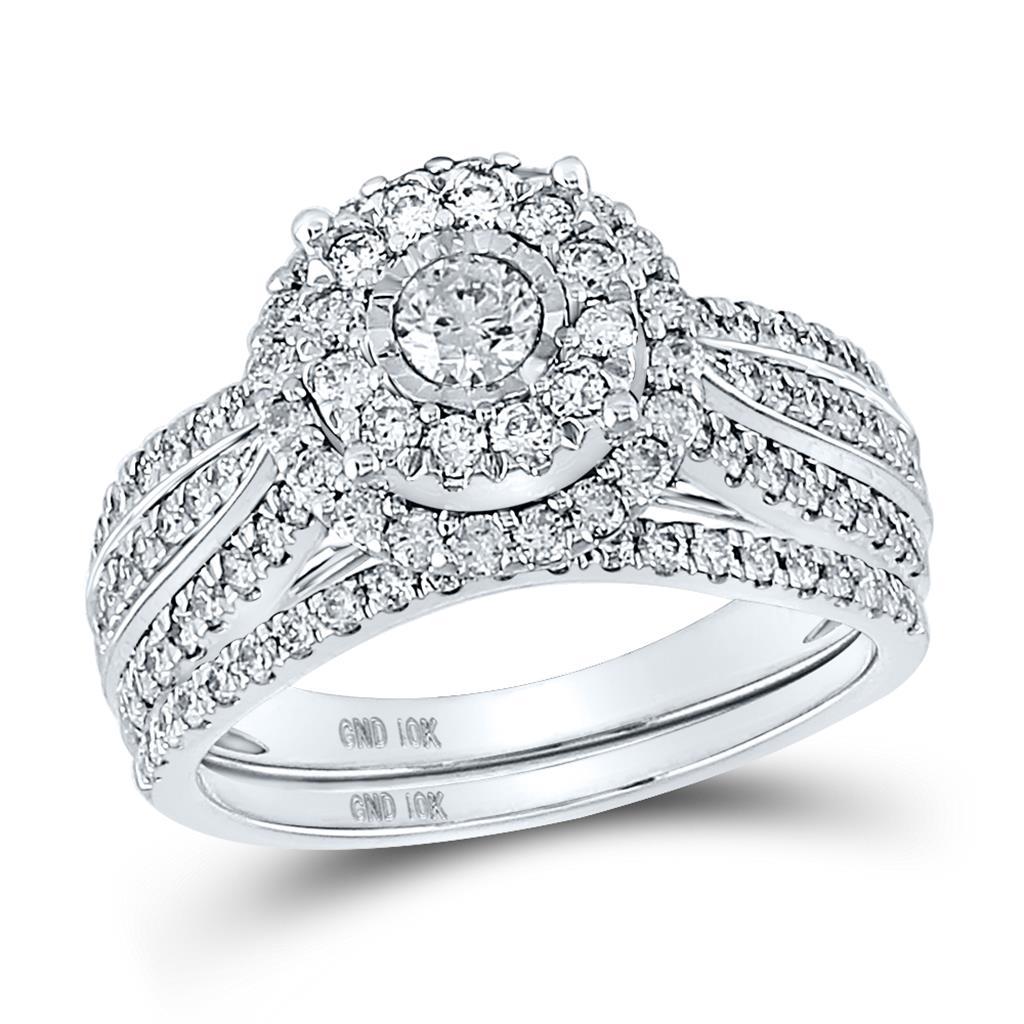 10k White Gold Round Diamond Bridal Wedding Ring Set 1-1/4 Cttw D35164