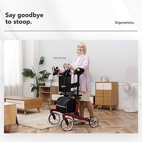 Gray Upright Rollator Walker with Seat and Padded Armrest B298718