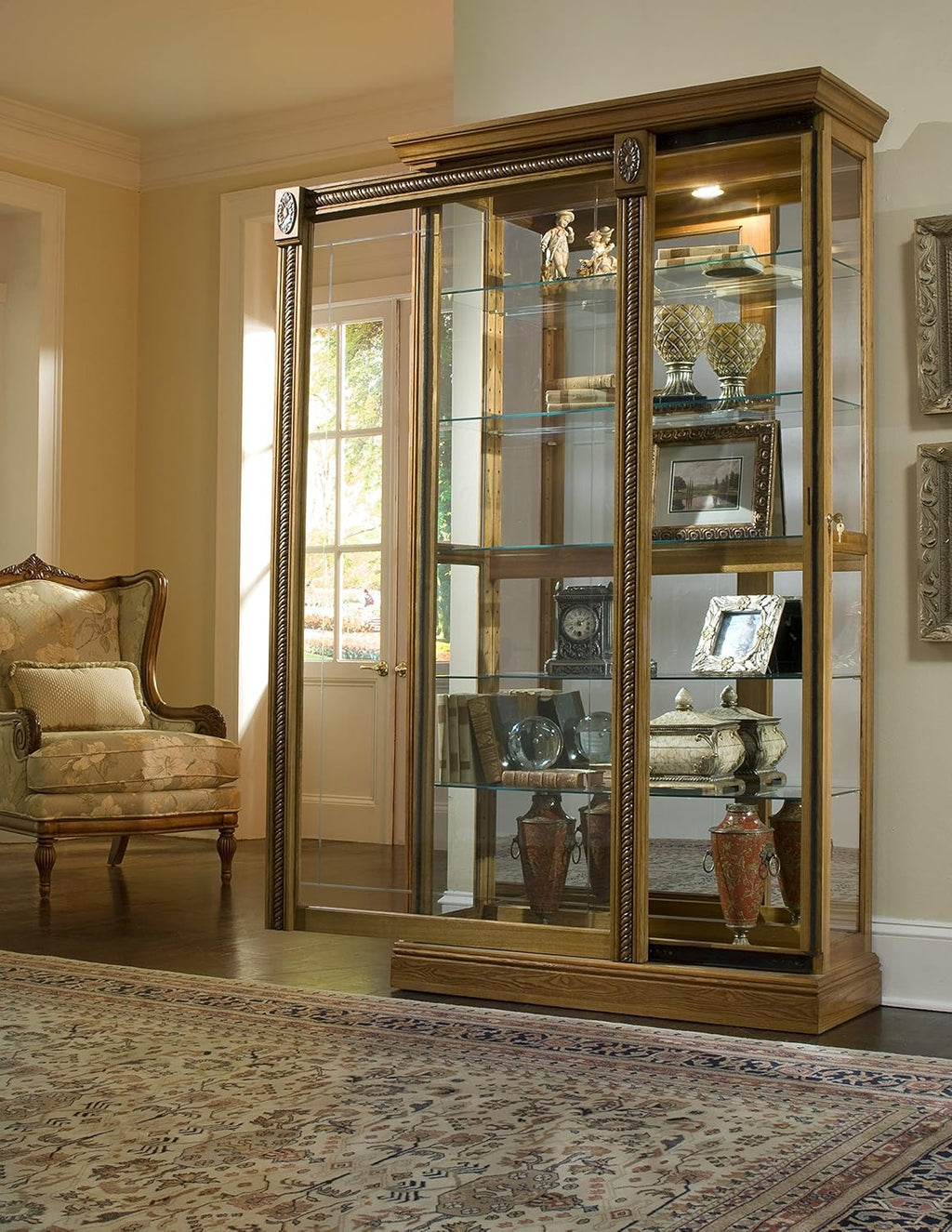 Medium Brown Two Way Sliding Door Curio T989282