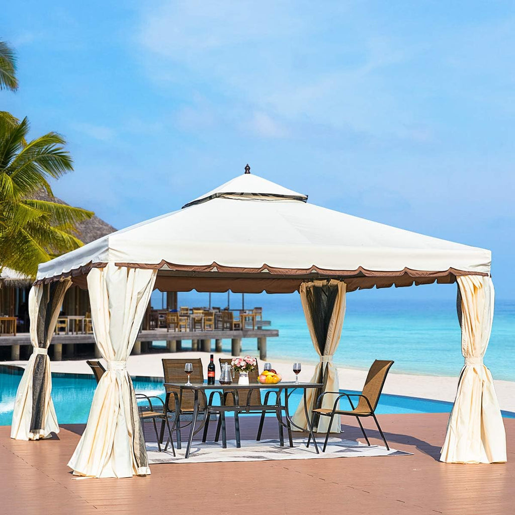 12’ x 12’ Outdoor Canopy Gazebo with Netting and Shade Curtains W81853