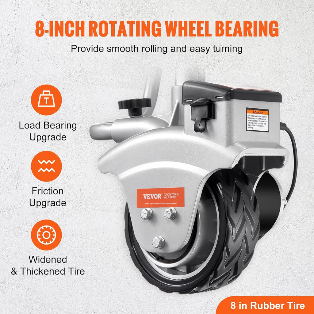 Electric Trailer Dolly, 5000lbs Towing Capacity, 350W 12V Trailer Jockey Wheel with 8'' Rubber Tire G9253