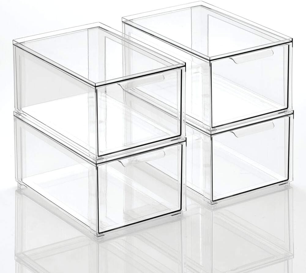 Clear 4 Pack Plastic Stackable Storage Drawer G175