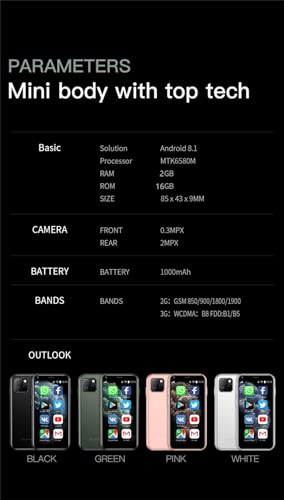 Mini Phone 2.5Inch 2GB 16GB Black Smartphone B194