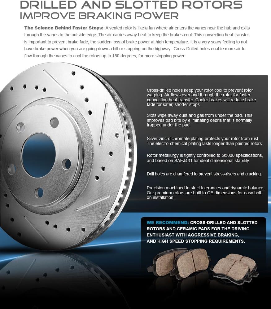 Red Powder Coated Calipers Drilled Slotted Rotors Ceramic Pads Q861149