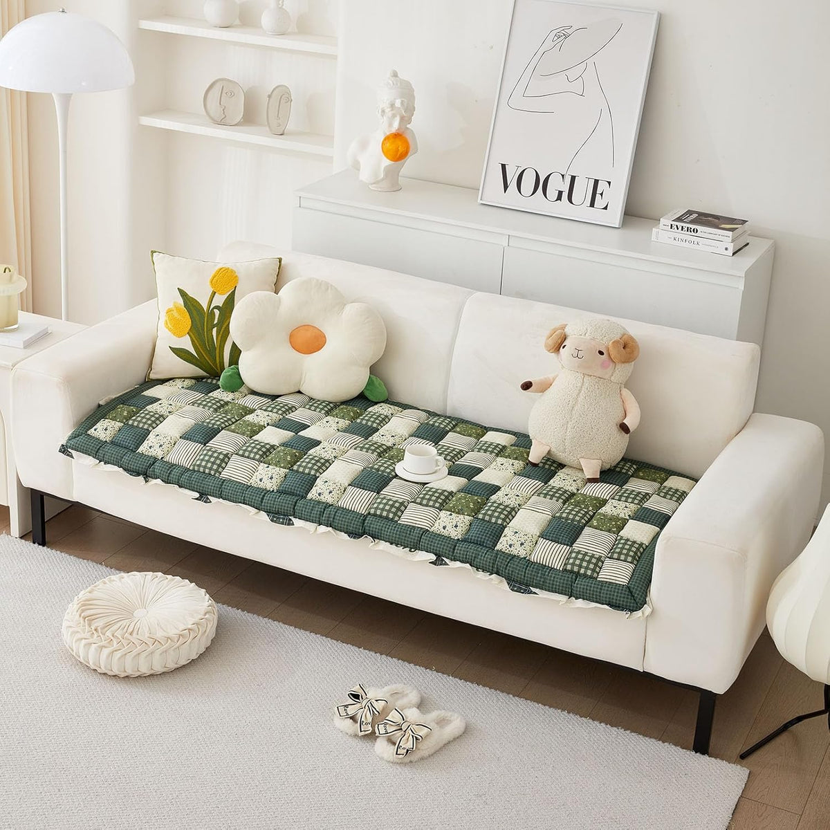 Green 28"x59" Cotton Quilted Sofa Cover U34780