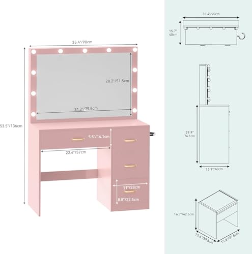 White Vanity Desk with LED Mirror and 4 Drawers P4859