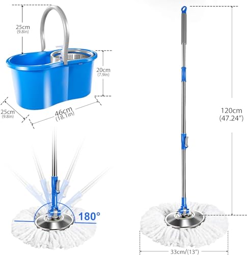 Mop and Bucket with Wringer Set, 4 Washable Microfiber Pads X454431