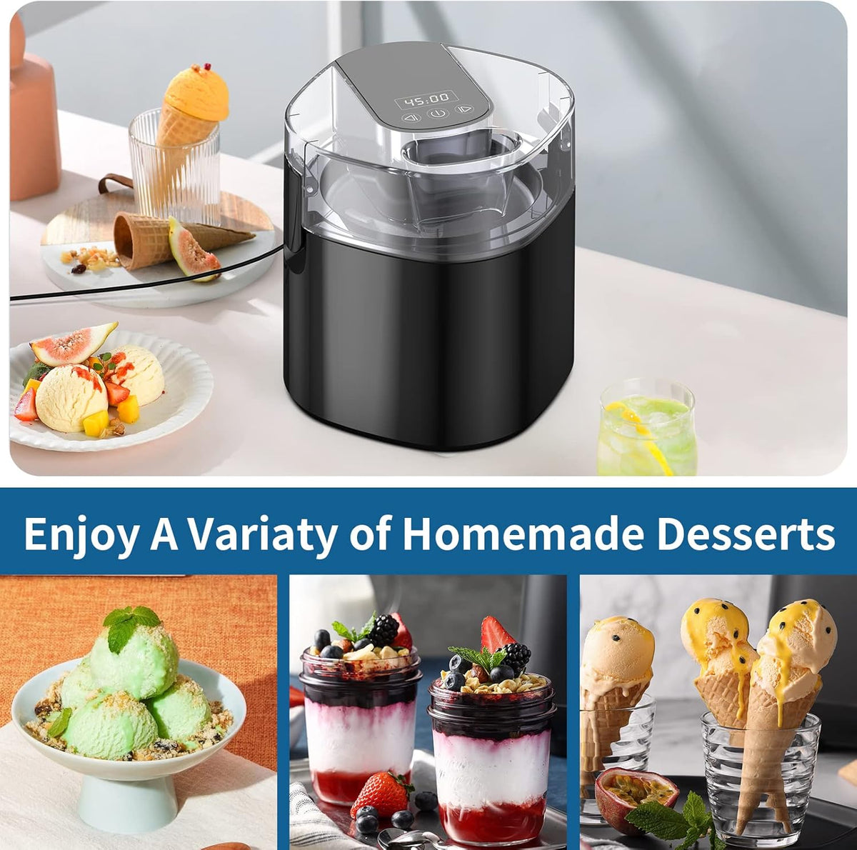 1.58 Quart Ice Cream Maker Machine with Double-Insulated Freezer Bowl G9426