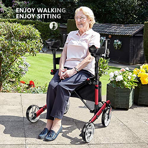 Gray Upright Rollator Walker with Seat and Padded Armrest B298718