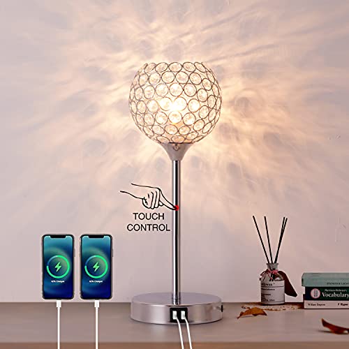 3-Way Dimmable Touch Control Table Lamp with 2 USB Charging Ports Y8575