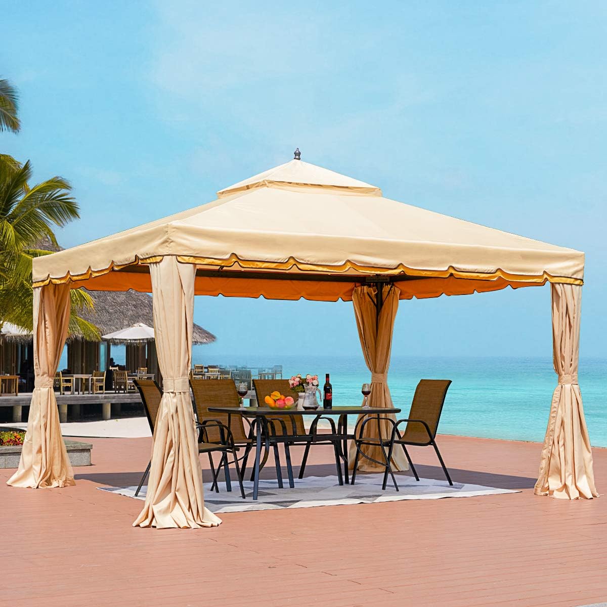 12’ x 12’ Outdoor Canopy Gazebo with Netting and Shade Curtains W81853