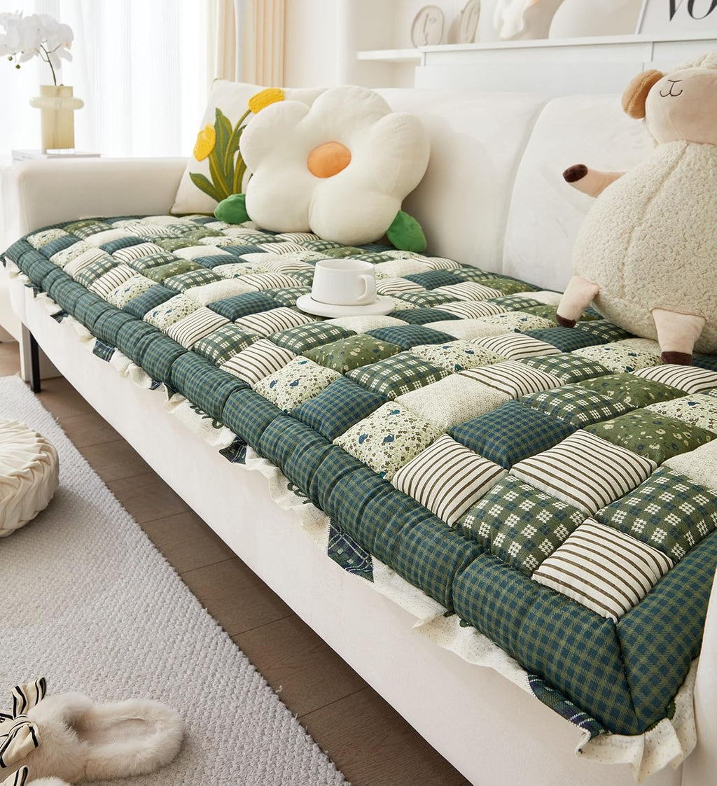 Green 28"x59" Cotton Quilted Sofa Cover U34780