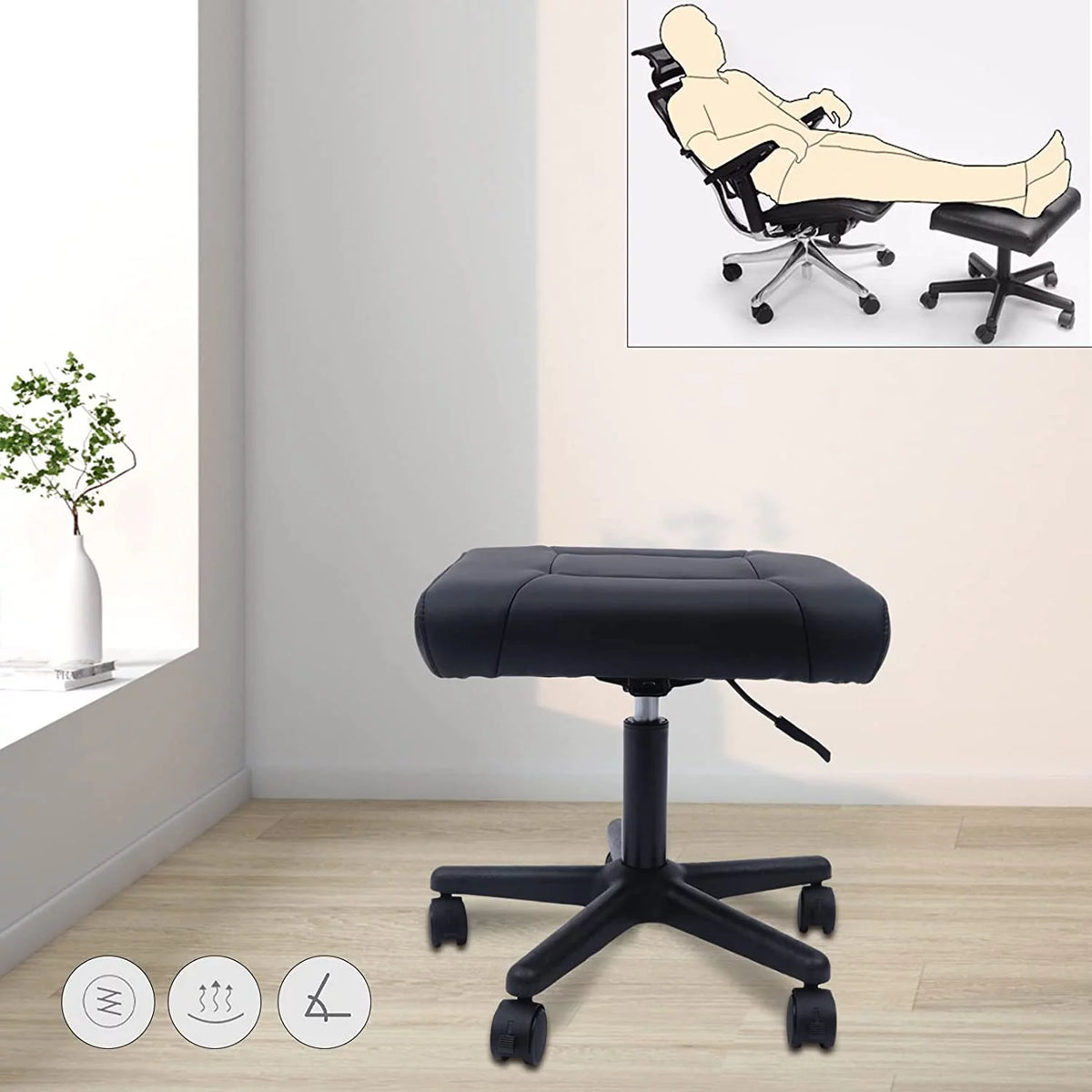 Height Adjustable Leather Foot Stool with Wheels X2811