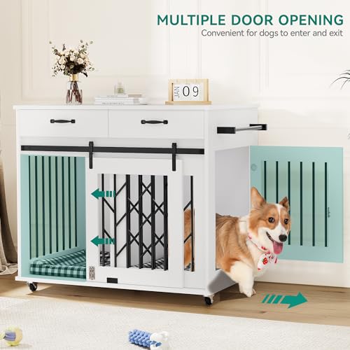 Brown Wooden Double Dog Crate with Storage Drawers T263439