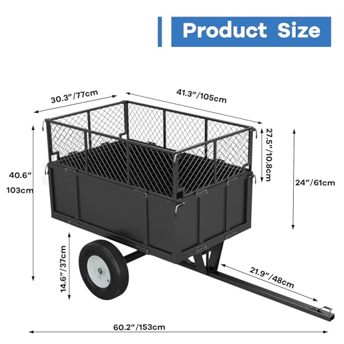 Heavy Duty Utility Trailer, 750lbs Capacity 17 Cu. Ft. Dump Trailer with Removable Sides C52218