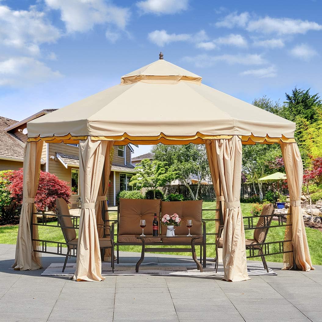 12’ x 12’ Outdoor Canopy Gazebo with Netting and Shade Curtains W81853