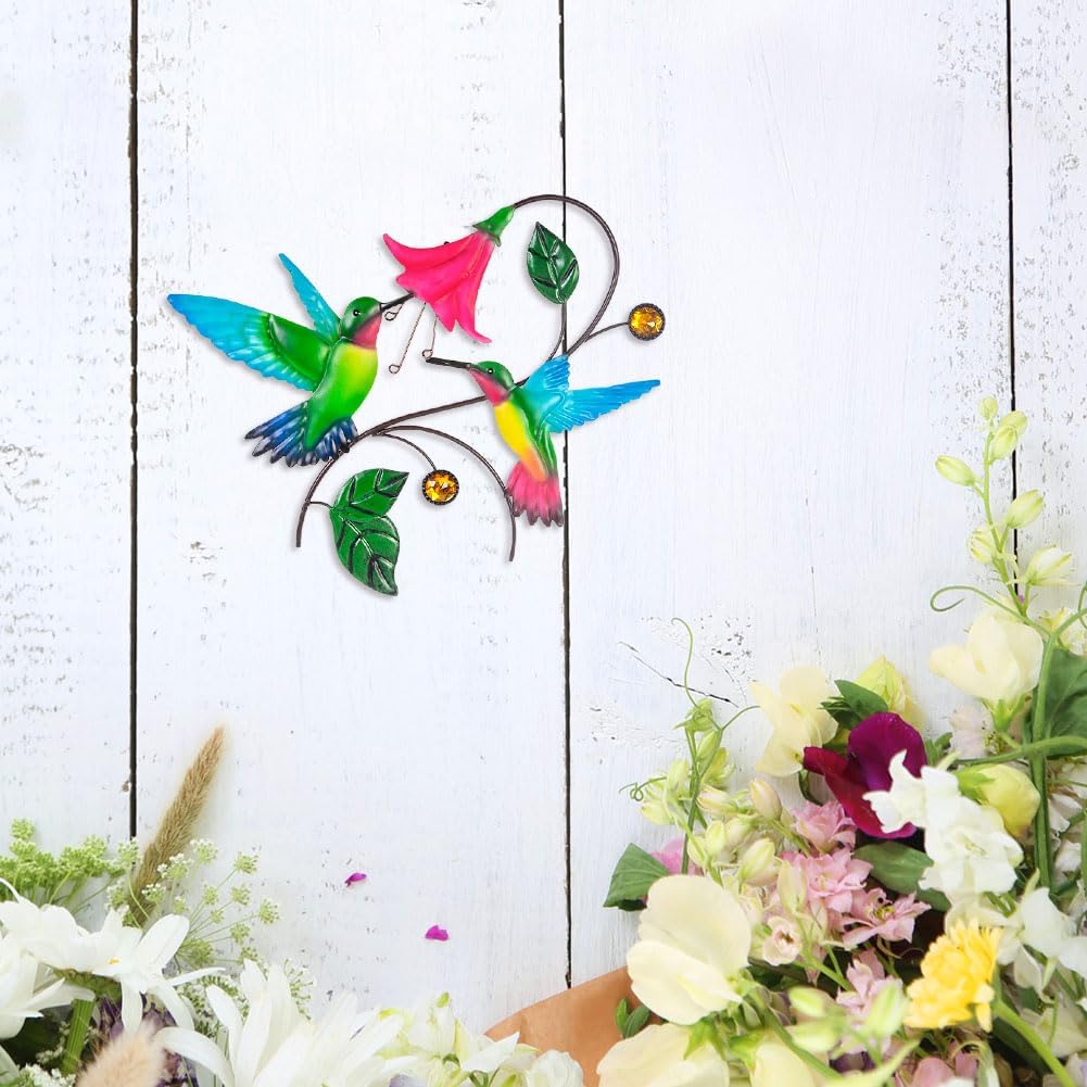 Metal Wall Art Hummingbird With Flower Decor H3526