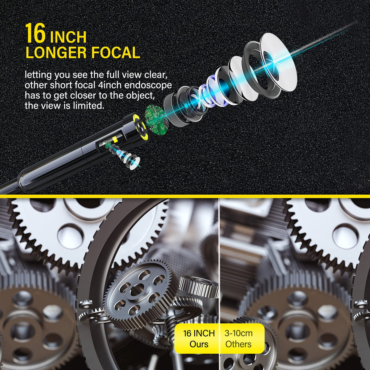 50FT Dual-Lens Industrial Endoscope 5'' IPS Screen Waterproof with Light B557744