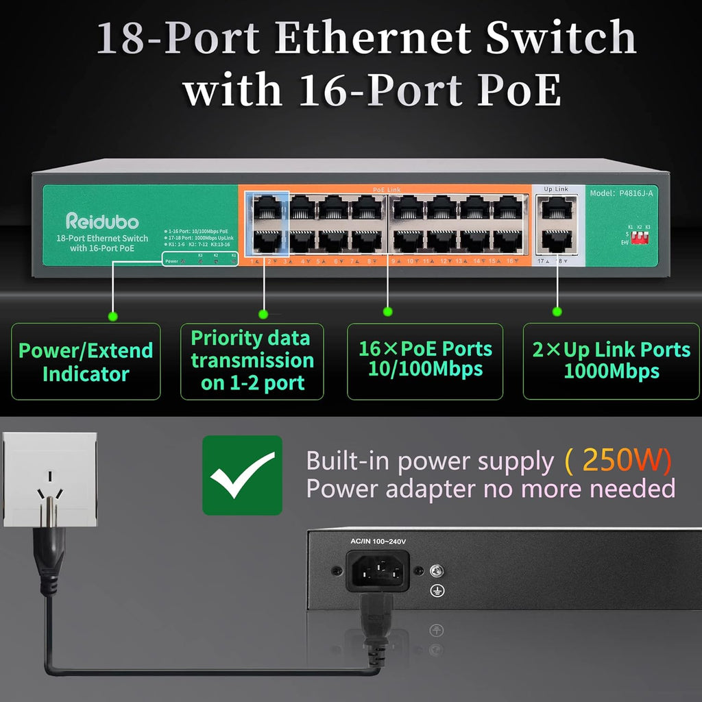 10 Port PoE Ethernet Switch with 8 Port PoE 100Mbps V966