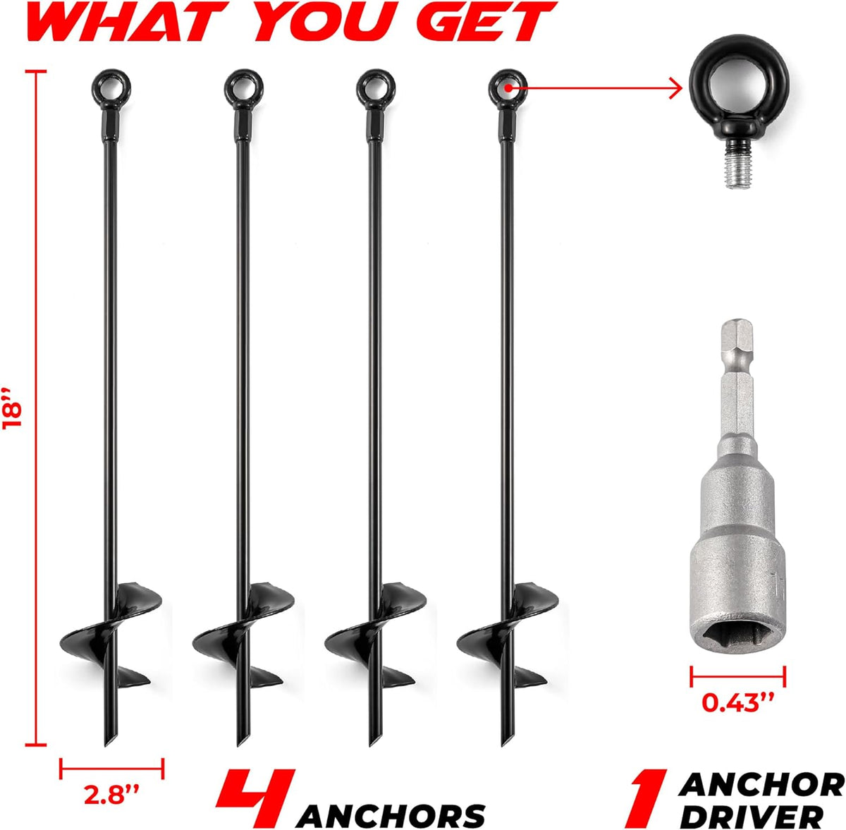 18'' Heavy Duty Ground Stakes Earth Anchors Screw in Shed Anchor Kit Auger Anchor A39561