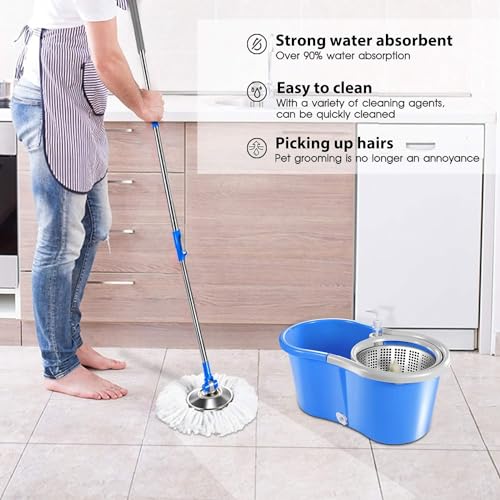 Mop and Bucket with Wringer Set, 4 Washable Microfiber Pads X454431
