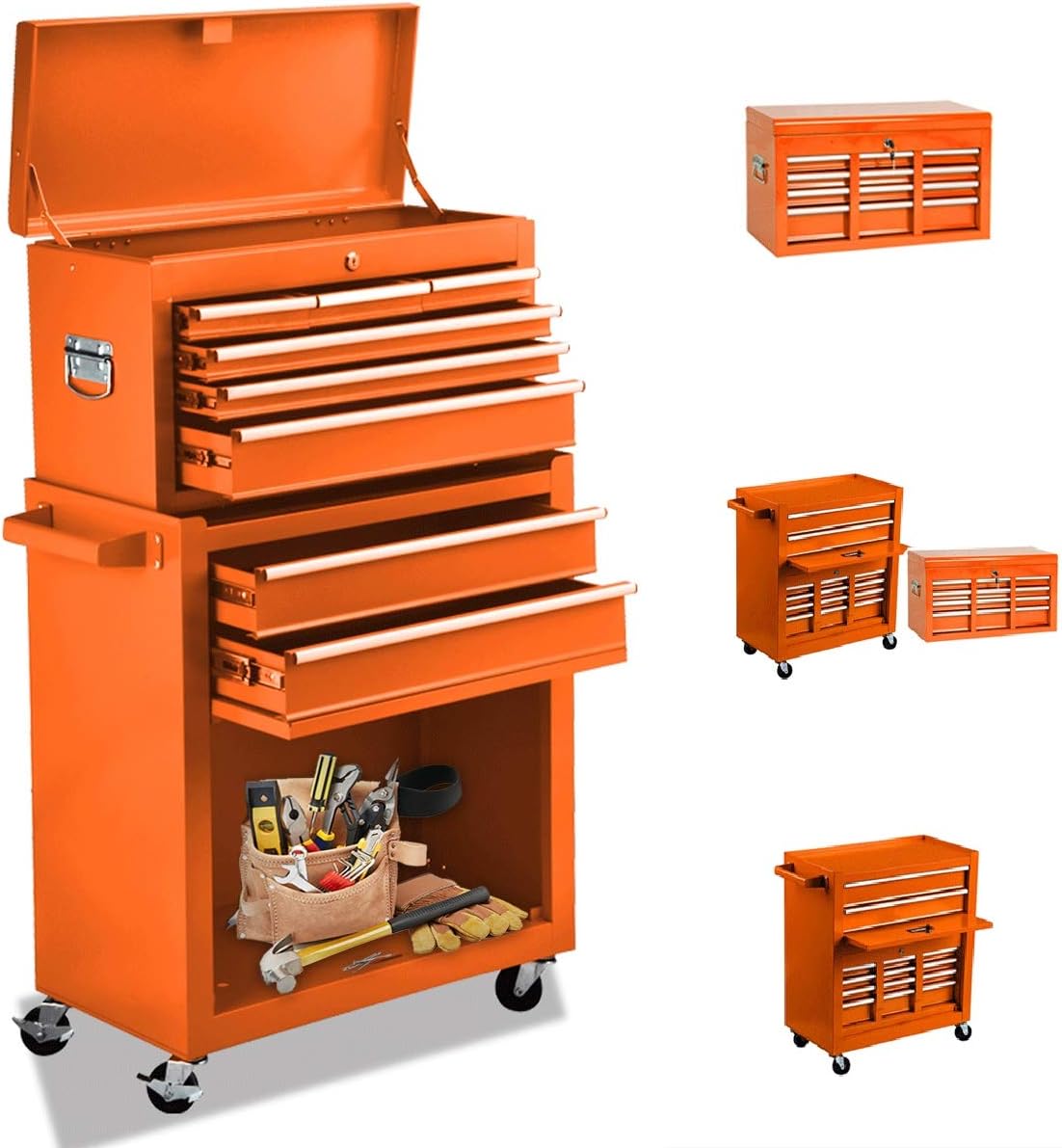 Orange 8 Drawer Rolling Tool Chest with Lockable Drawers P4664