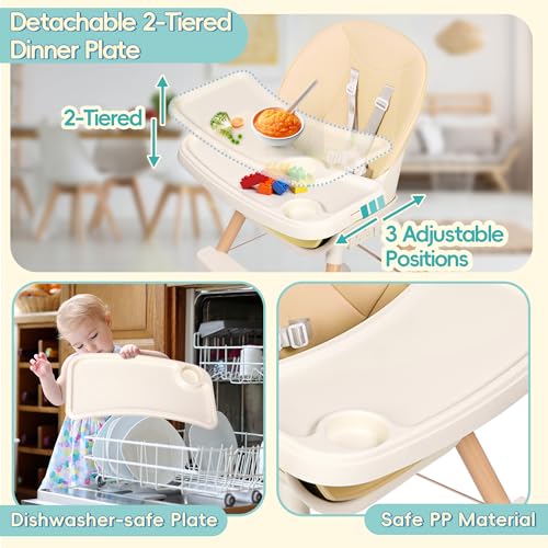 Beige 6-in-1 Convertible Baby High Chair with Cushion V7099