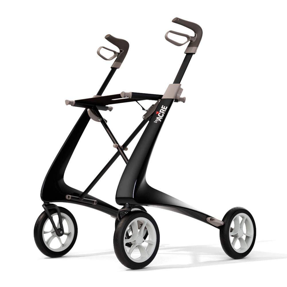 Black Carbon Ultralight Rollator Walker with Organizer Bag, Wide Track, 18.5" x 24" Seat Z862205
