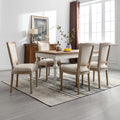 French Style Solid Wood Frame Linen Fabric Rattan Back Dining Chair Set Of 2 P727