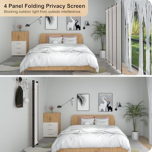 4 Panel Folding Privacy Screen Room Divider with 3 Metal Feet Y979876