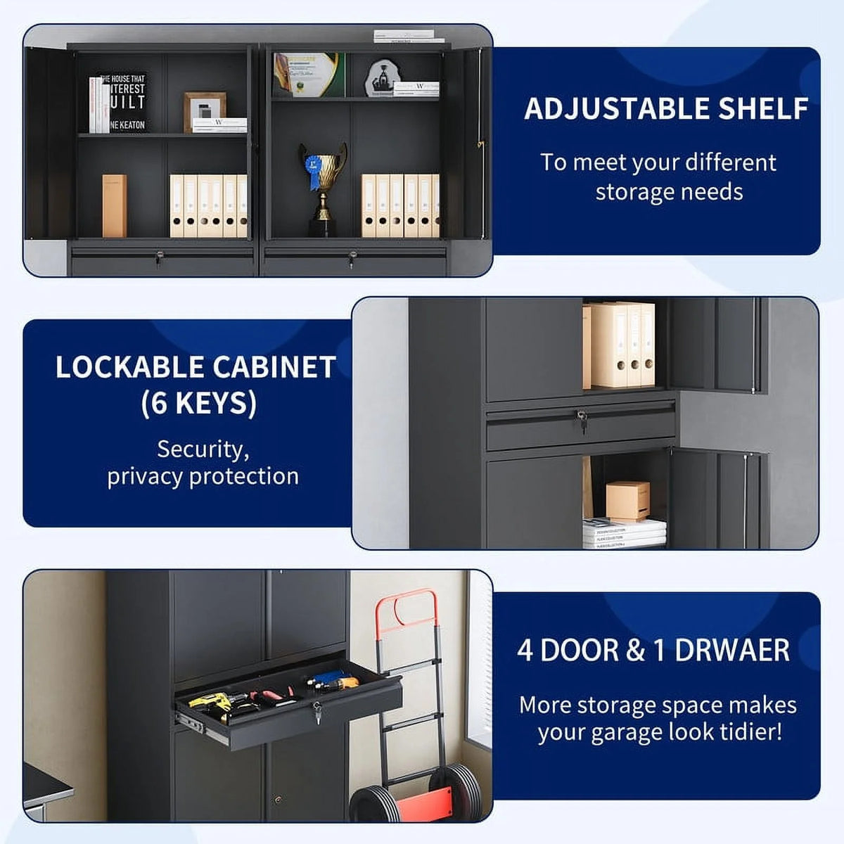 Metal Garage Storage Cabinet with Locking Doors and Adjustable Shelves O51717