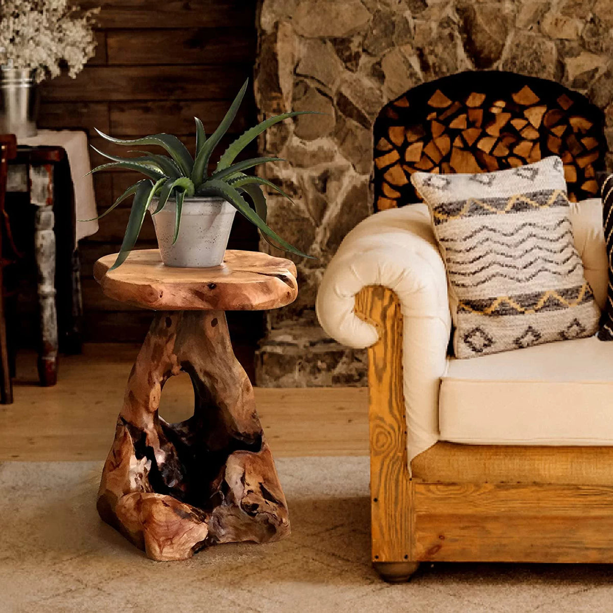 Solid Cedar Wood Tree Stump End Table P65778