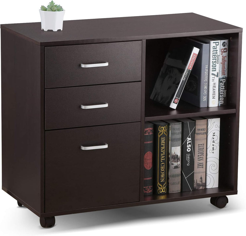 White Oak 2 Drawer Wood File Cabinet with Open Storage Shelves V58956