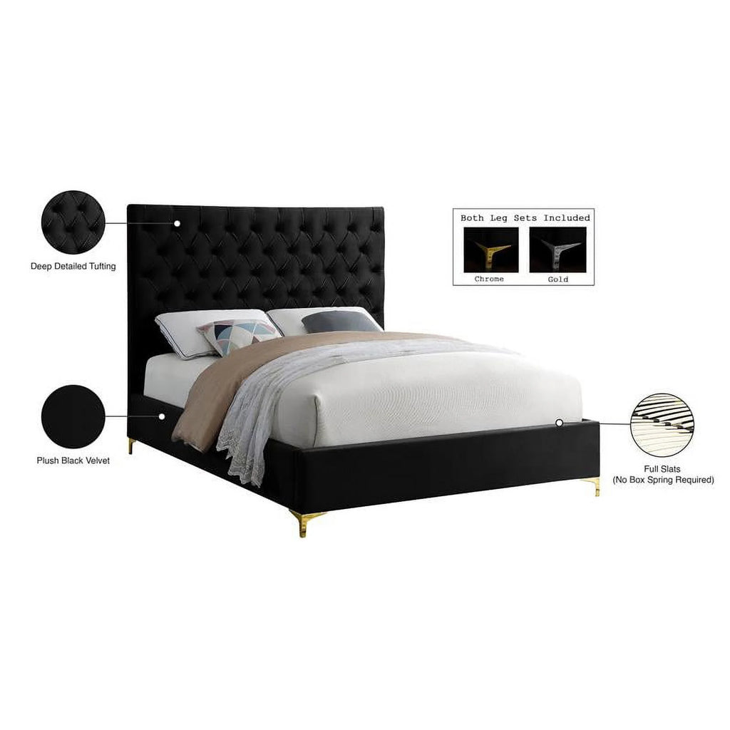 Black Velvet Tufted Queen Bed O5453