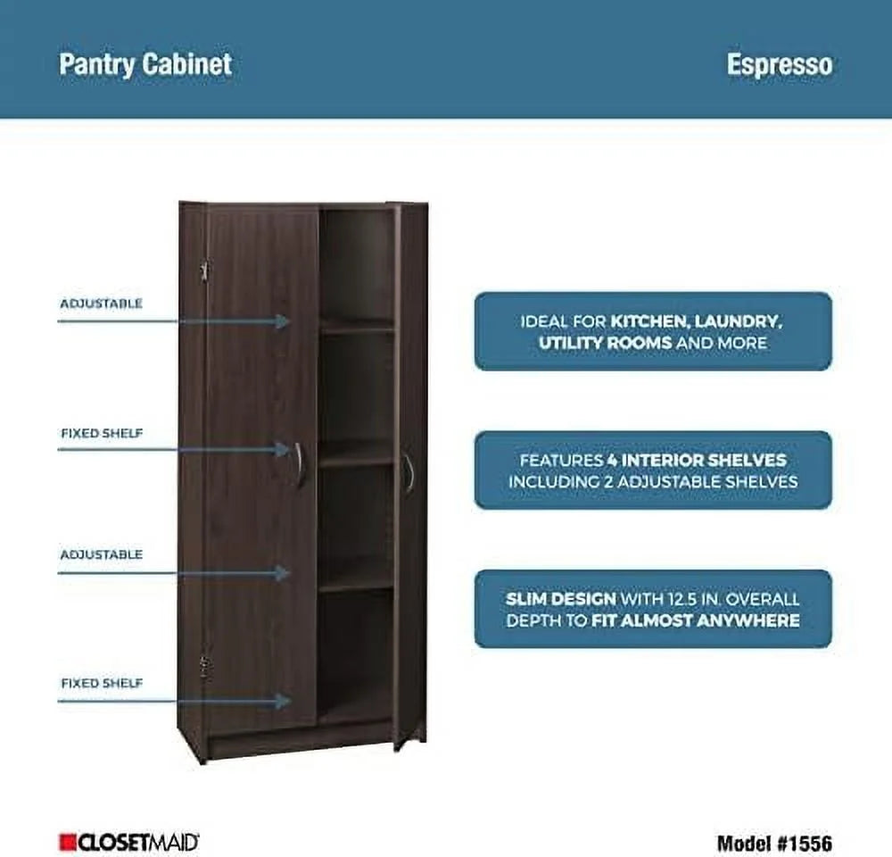 Pantry Cabinet Cupboard with 2 Doors Adjustable Shelves Dark Cherry T93787