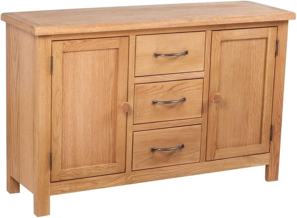 Oak Wooden Sideboard with 3 Drawers and 2 Cupboards Storage Cabinet Z893618