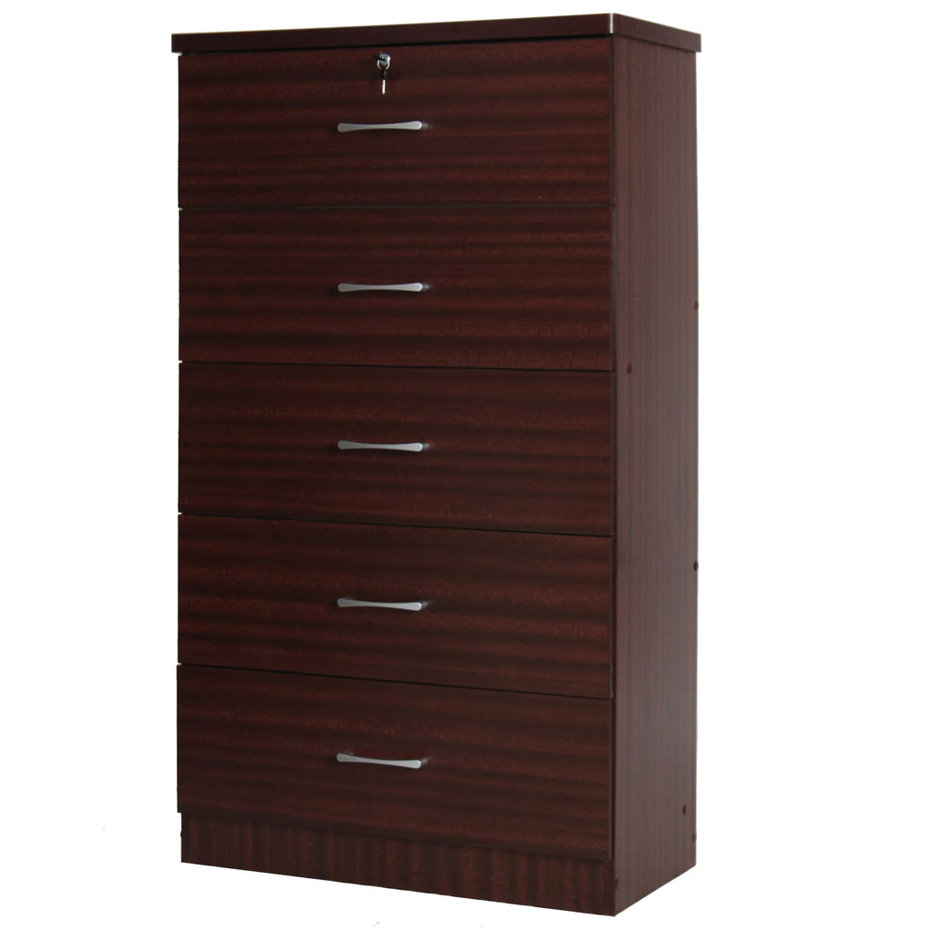 Wooden Tall 5 Drawer Chest Dresser Mahogany N9552