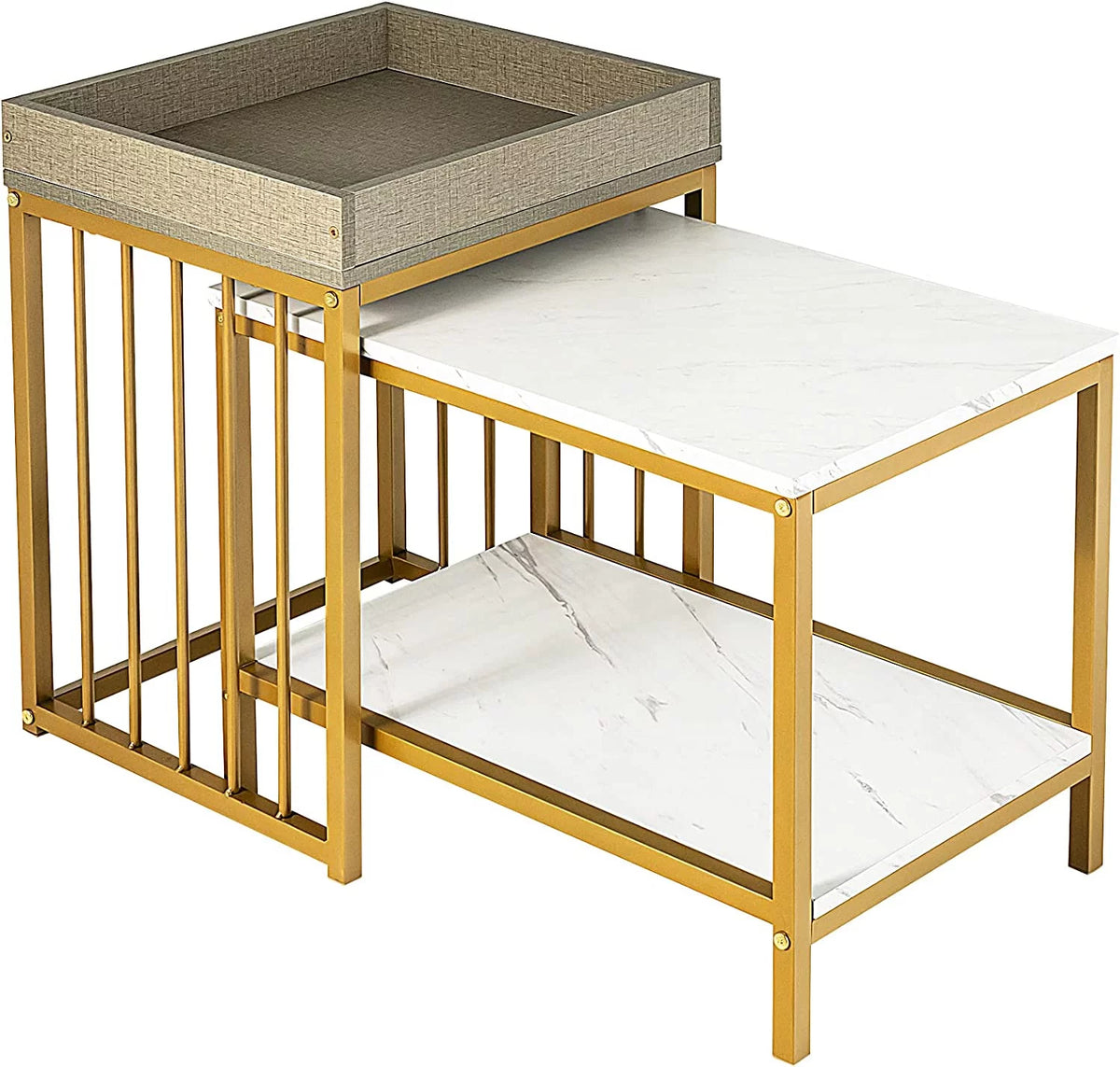 Nesting Coffee Table Set Of 2 Faux Marble Gold & White R239906