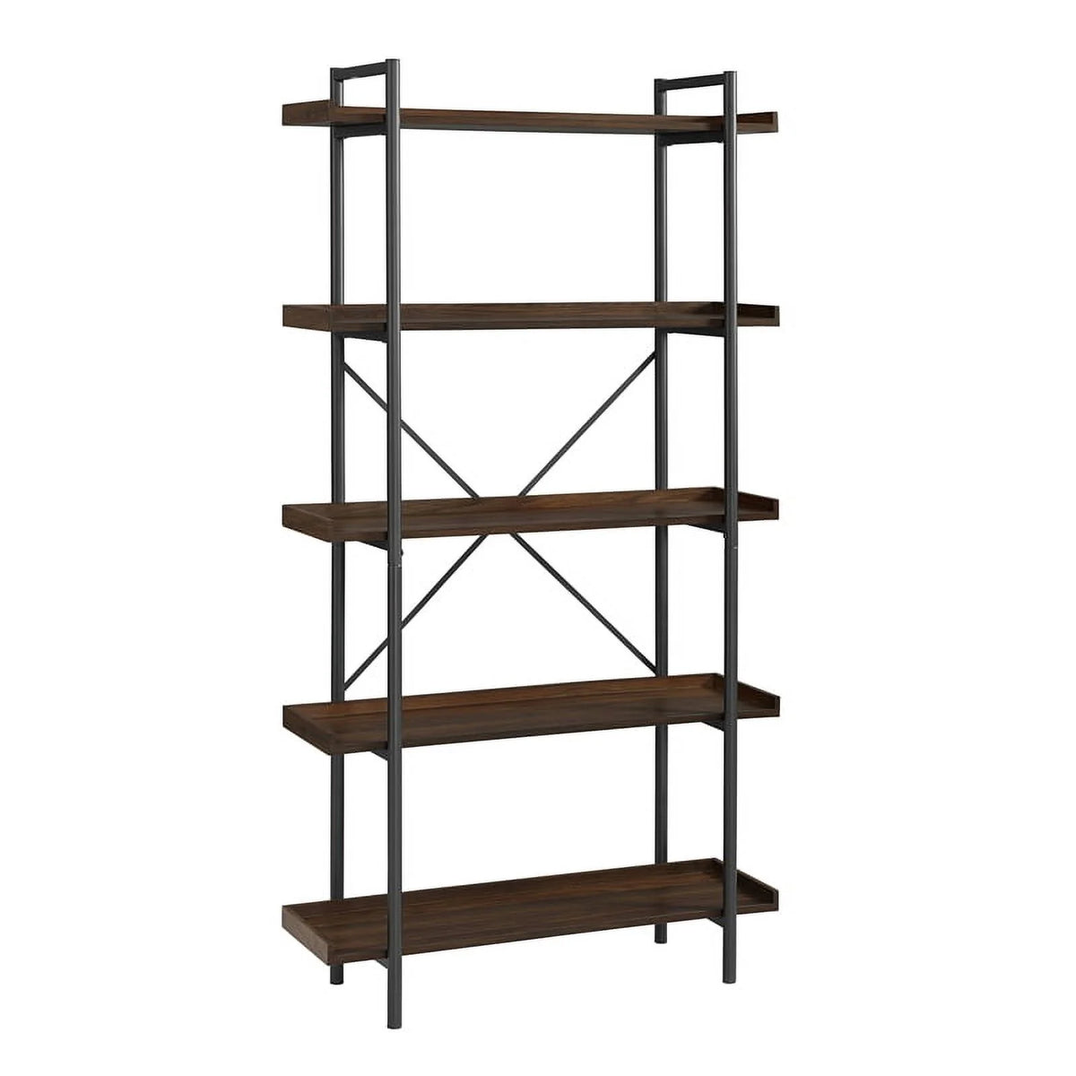 5 Shelf Dark Walnut Wood Bookshelf Set of 2 Y927