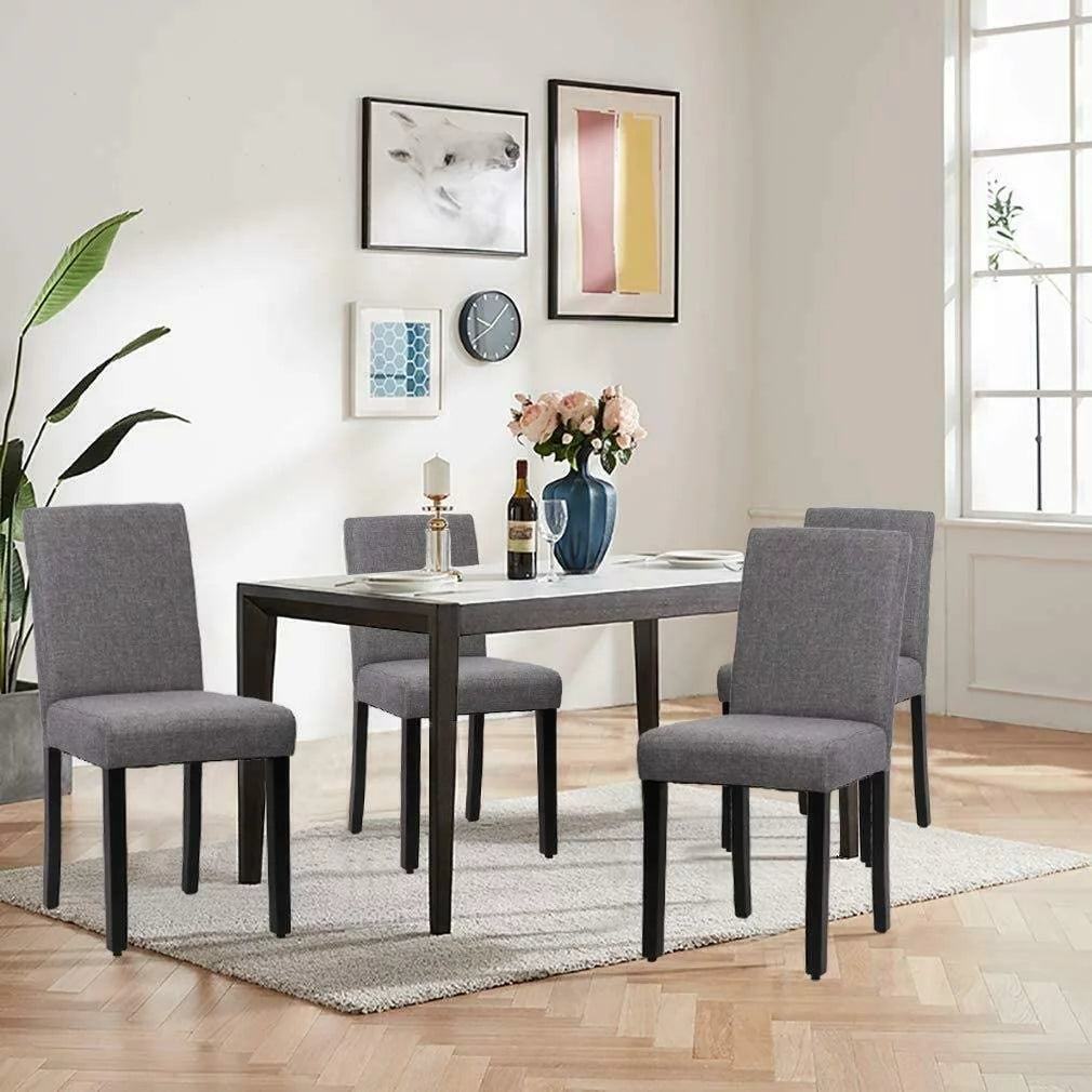 Gray Set of 4 Fabric Padded Dining Chairs with Solid Wooden Legs B186788