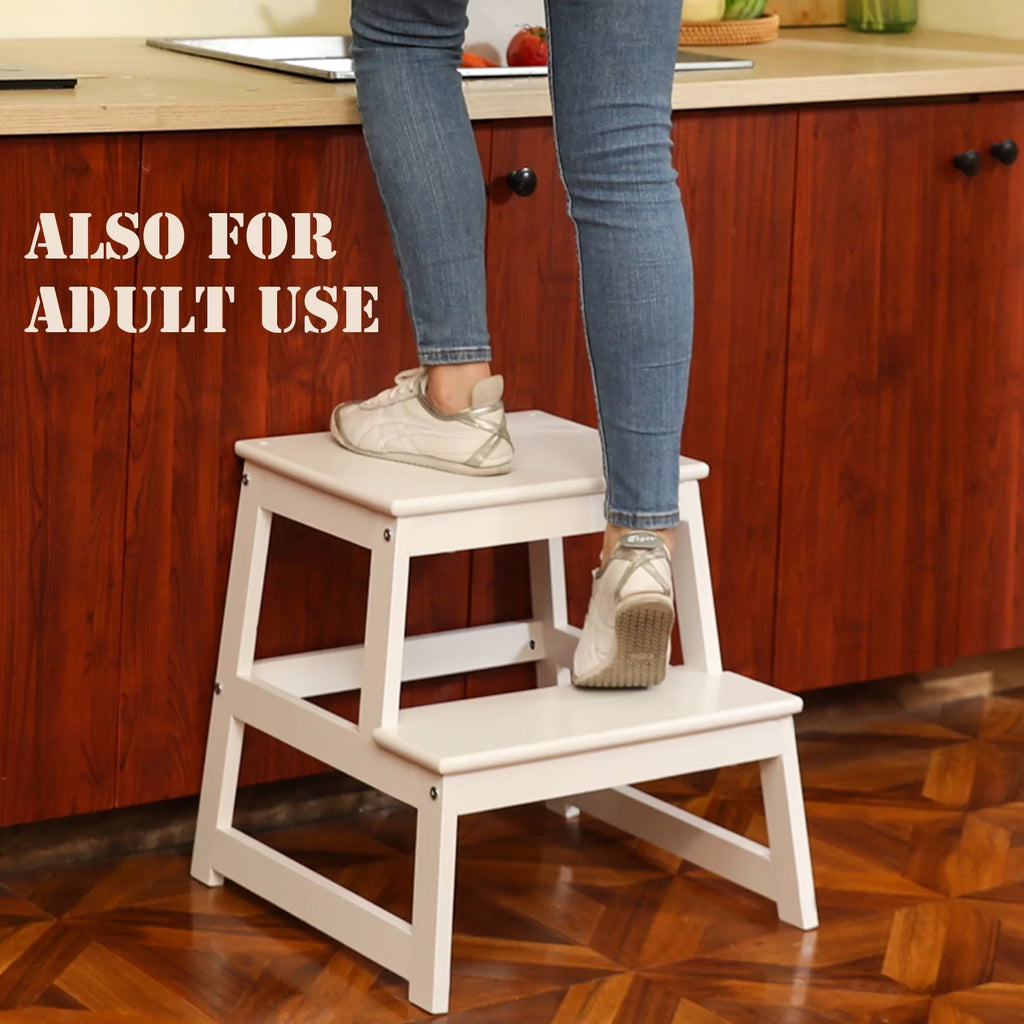 White Wooden Two Step Kids Stool N618497